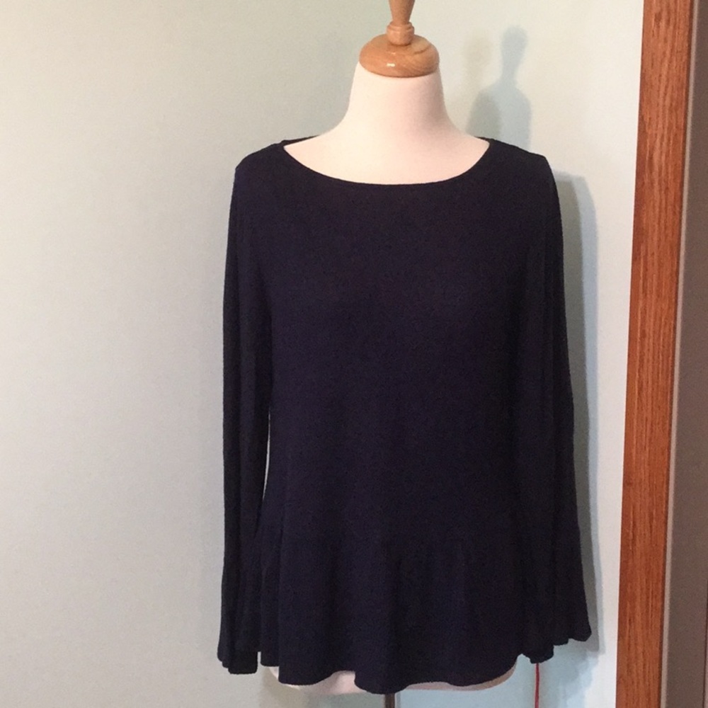 ELLE Deep Navy Sweater w/Ruffled Hem & Sleeves​